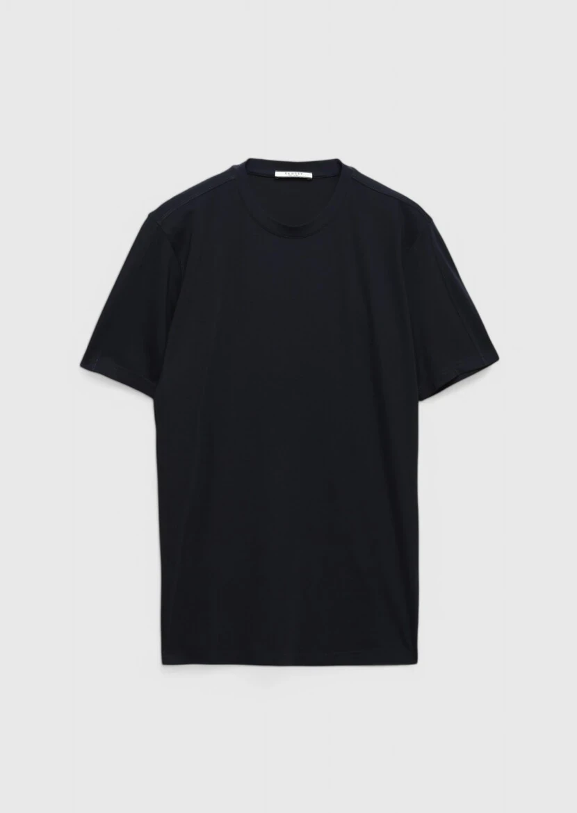 Lacivert Bisiklet Yaka T-Shirt - 6
