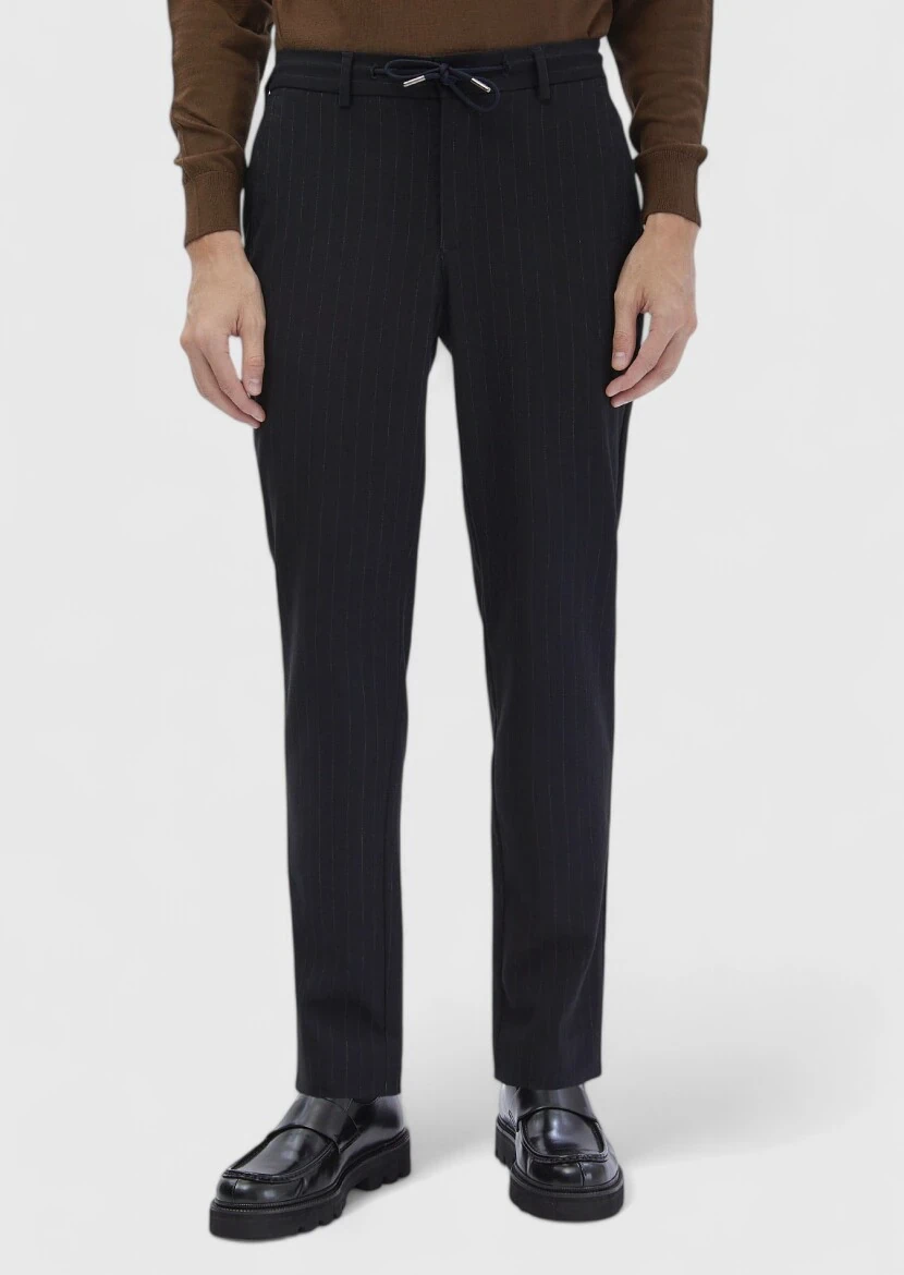 Lacivert Çizgili Dokuma Jogging Fit Casual %100 Pamuk Pantolon 