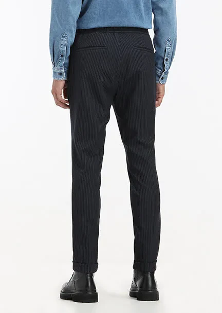 Lacivert Çizgili Dokuma Jogging Fit Casual Pantolon - 4