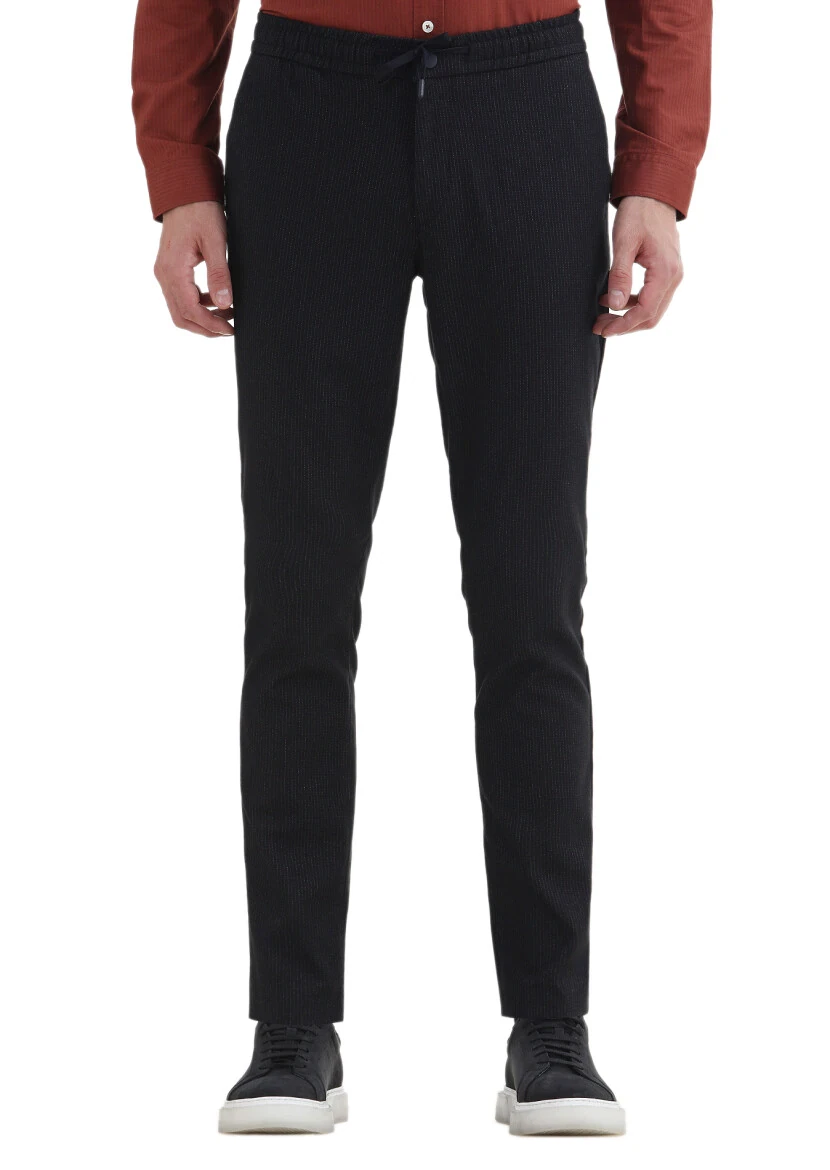 Lacivert Çizgili Dokuma Jogging Fit Casual Pantolon 