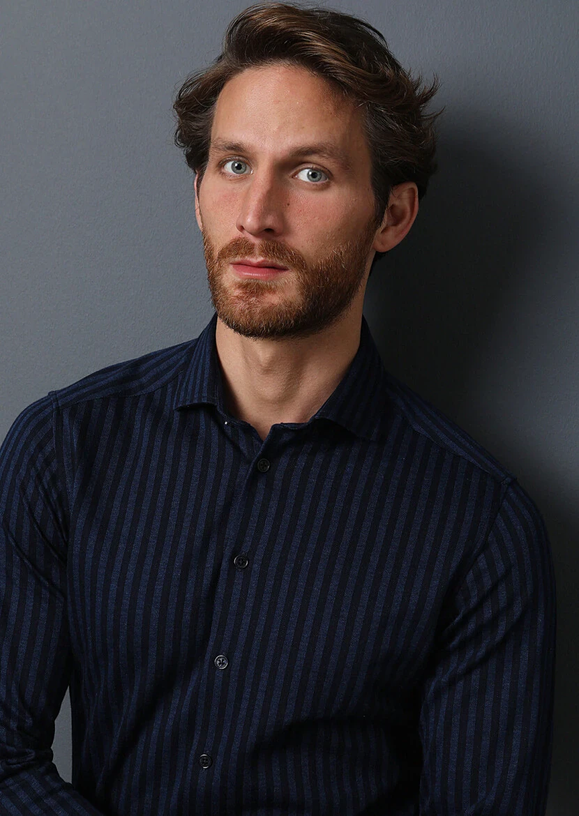 Lacivert Çizgili Fitted Fit Casual %100 Pamuk Gömlek - 2