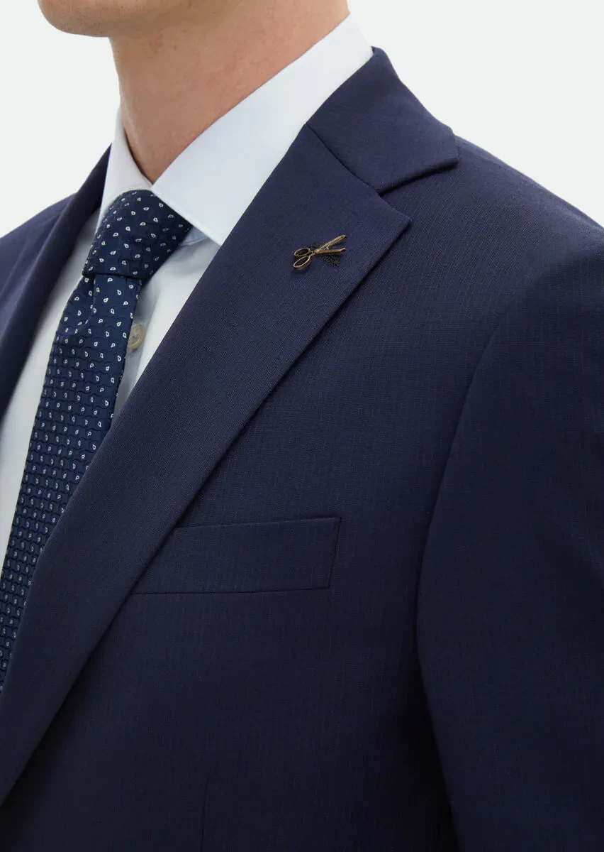 Lacivert Çizgili Modern Fit Yün Karışımlı Takım Elbise - 5