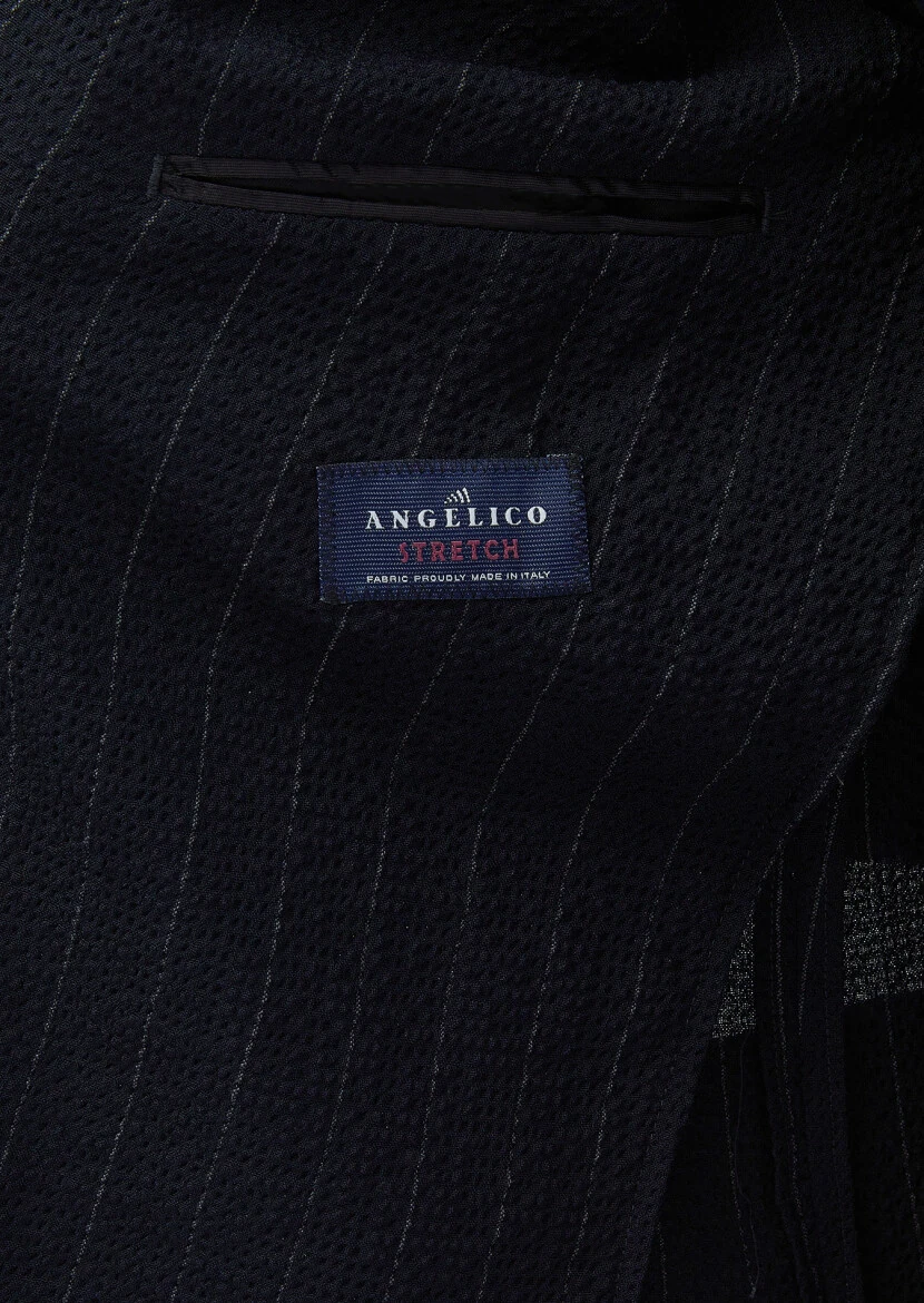 Lacivert Çizgili Oversize Fit Pamuk Karışımlı Takım Elbise - 8