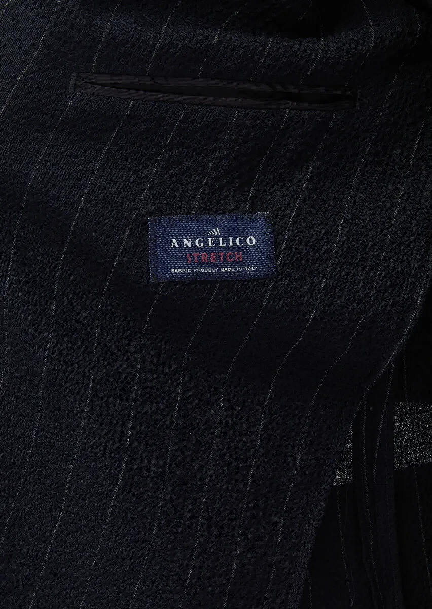 Lacivert Çizgili Oversize Fit Pamuk Karışımlı Takım Elbise - 8