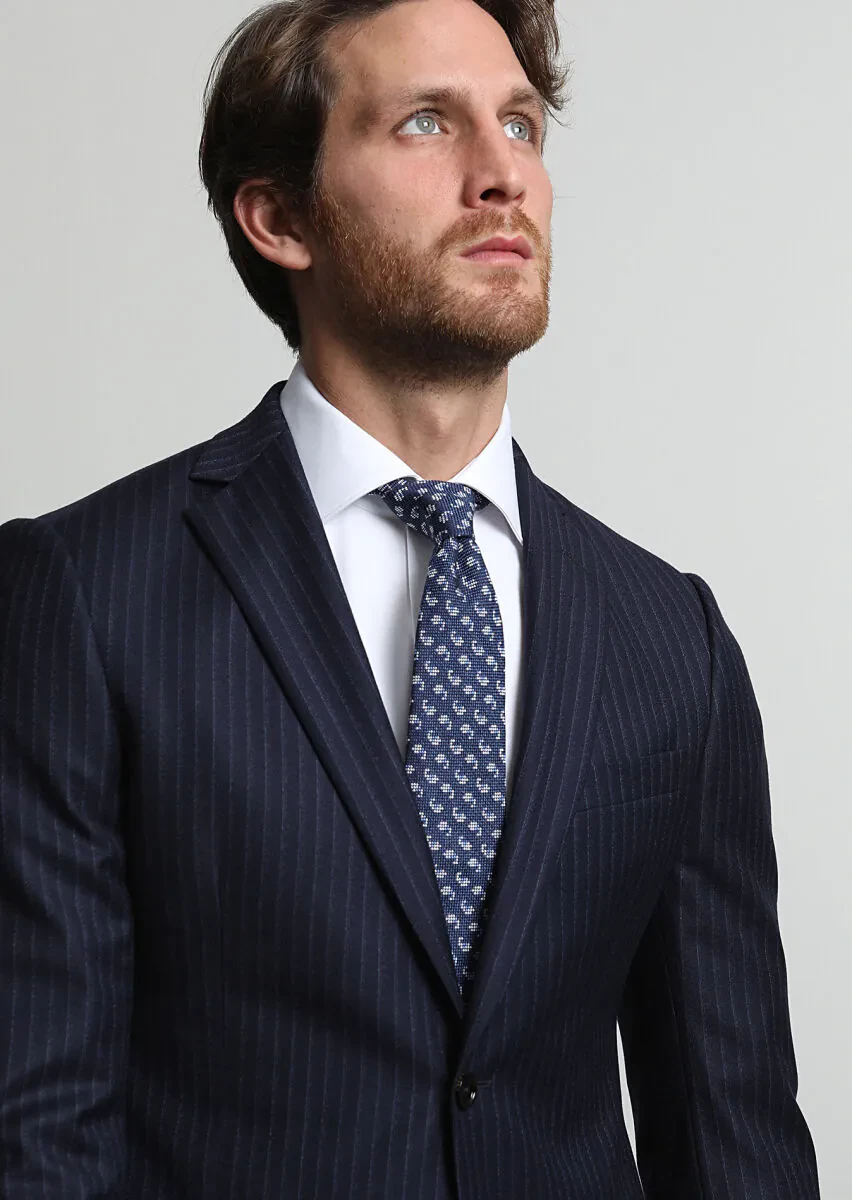 Lacivert Çizgili Regular Fit %100 Yün Takım Elbise - 3