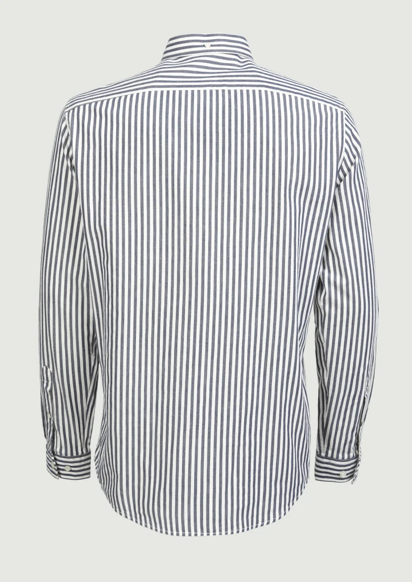 Lacivert Çizgili Regular Fit Dokuma Casual %100 Pamuk Gömlek - 7