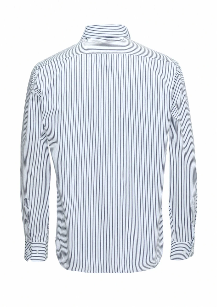 Lacivert Çizgili Regular Fit Dokuma Klasik %100 Pamuk Gömlek - 5