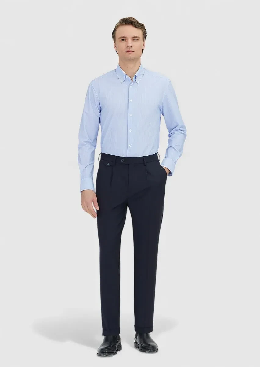 Lacivert Çizgili Regular Fit Klasik Gömlek - 2