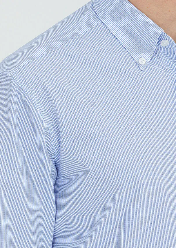 Lacivert Çizgili Regular Fit Klasik Gömlek - 3