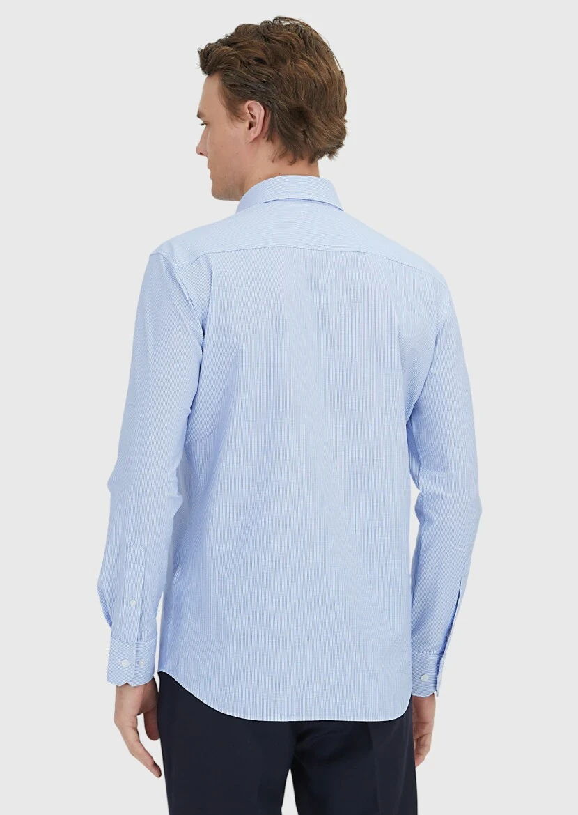 Lacivert Çizgili Regular Fit Klasik Gömlek - 5