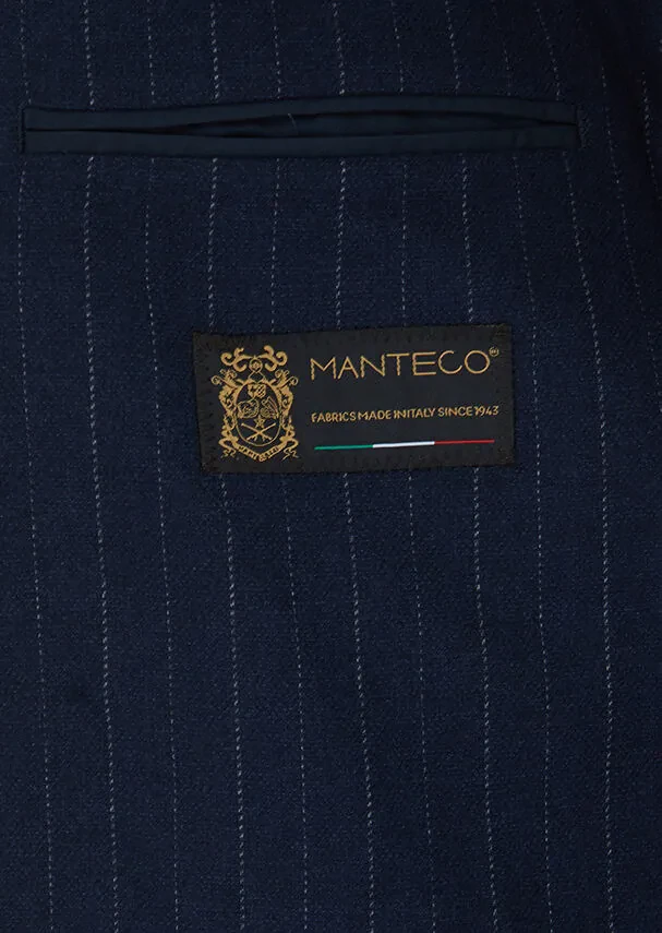 Lacivert Çizgili Shirt Shoulder Slim Fit Yün Karışımlı Ceket - 5