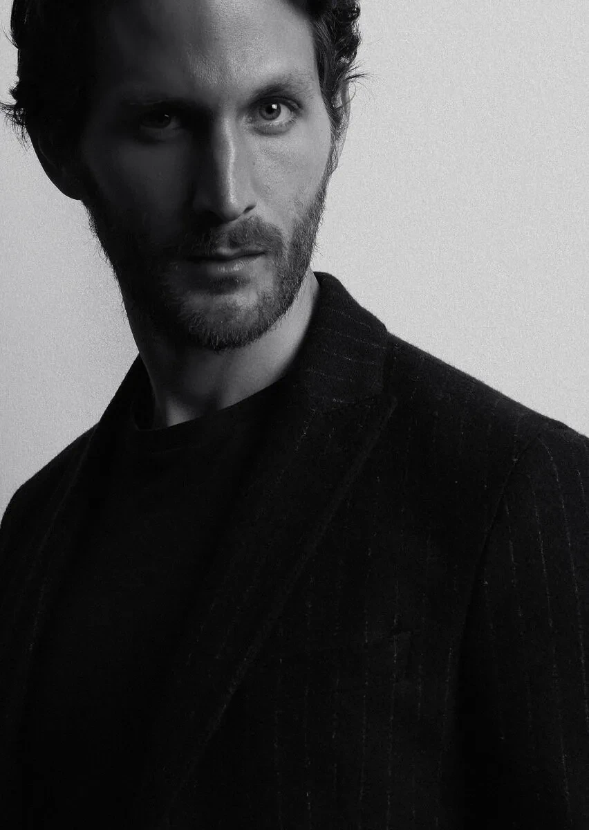 Lacivert Çizgili Shirt Shoulder Slim Fit Yün Karışımlı Örme Ceket - 2