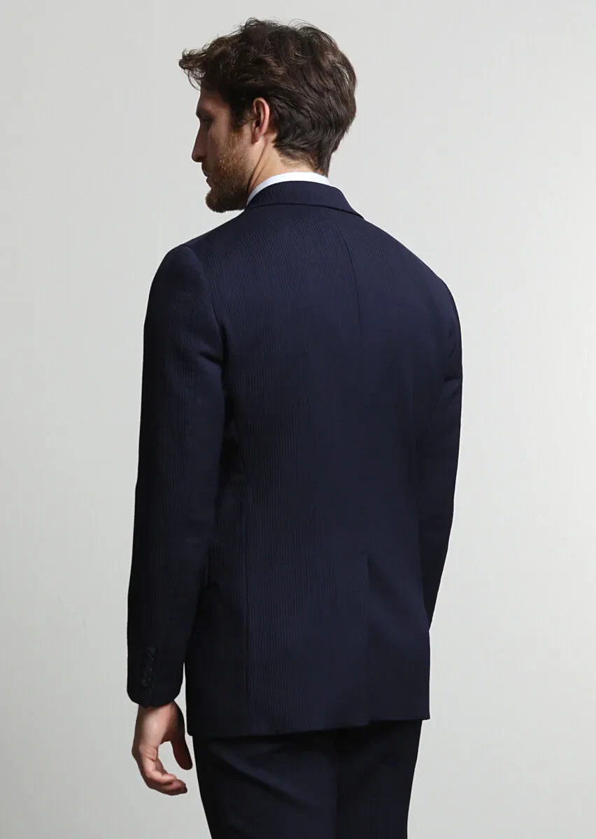 Lacivert Çizgili Thin&taller Slim Fit Yün Karışımlı Takım Elbise - 4