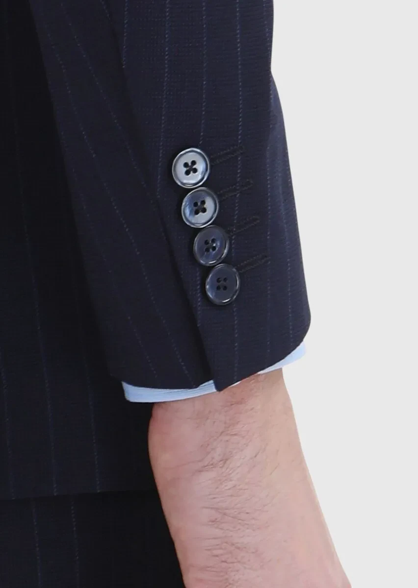 Lacivert Çizgili Thin&taller Slim Fit Yün Karışımlı Takım Elbise - 4