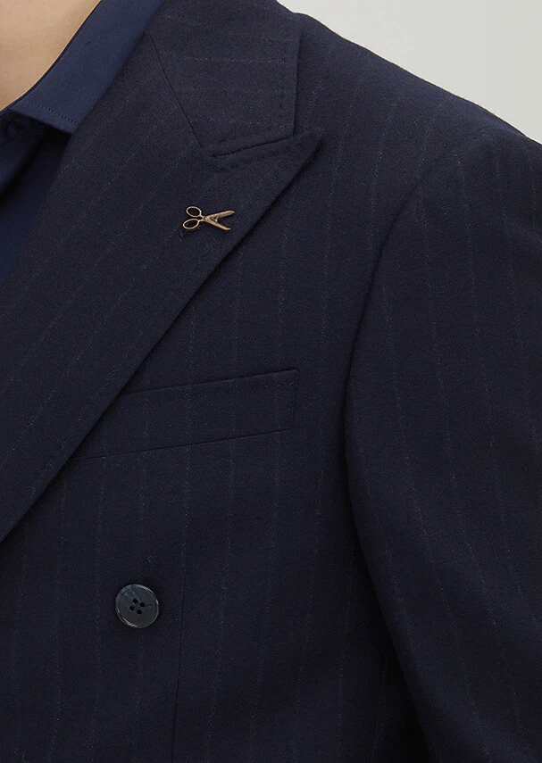 Lacivert Çizgili Zeroweight Slim Fit %100 Yün Takım Elbise - 4