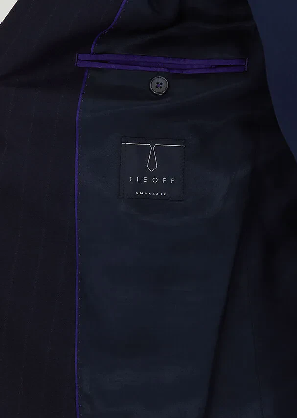 Lacivert Çizgili Zeroweight Slim Fit %100 Yün Takım Elbise - 5