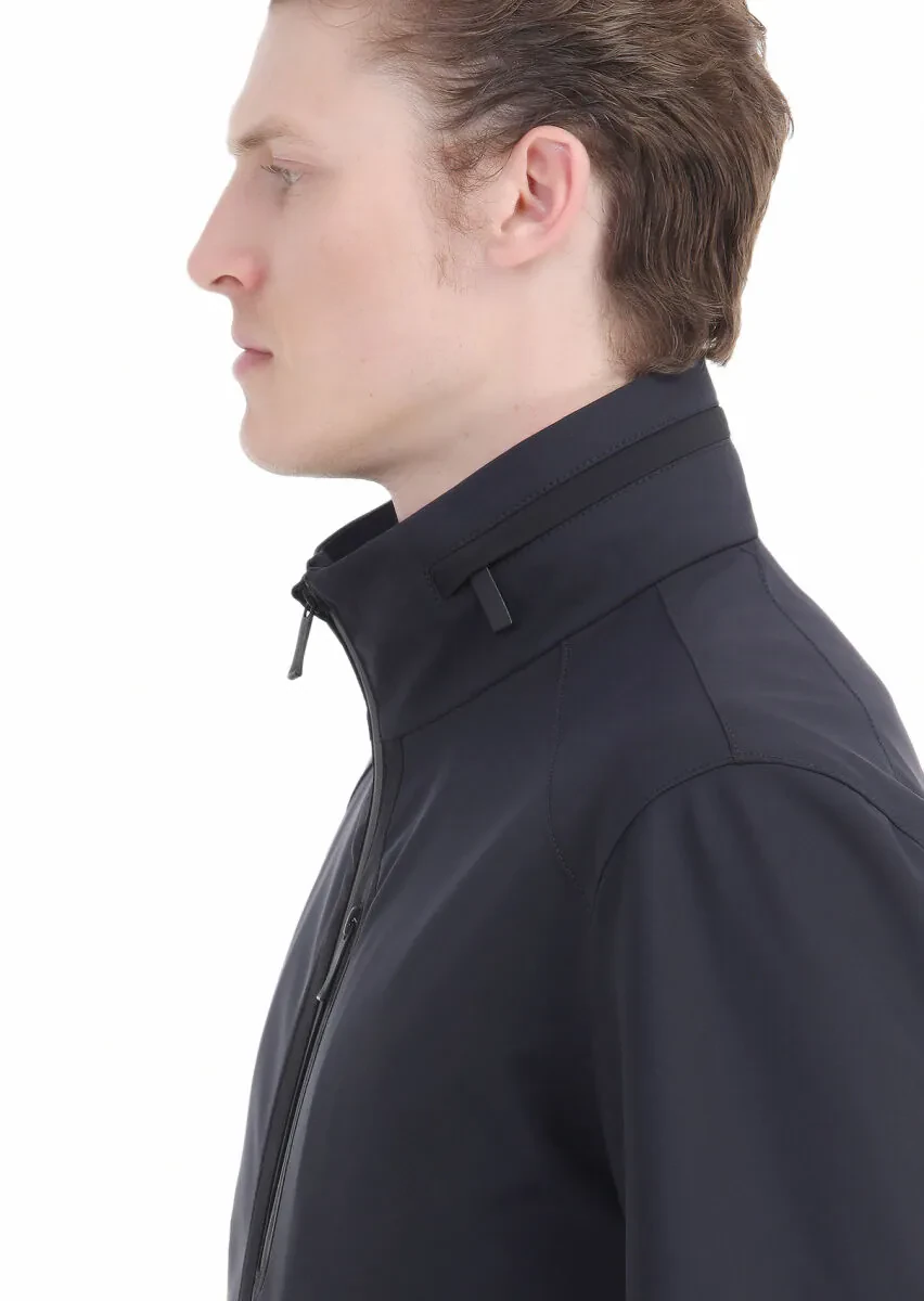 Lacivert Comfort Fit Kapüşonlu Spor Dokuma Mont - 5