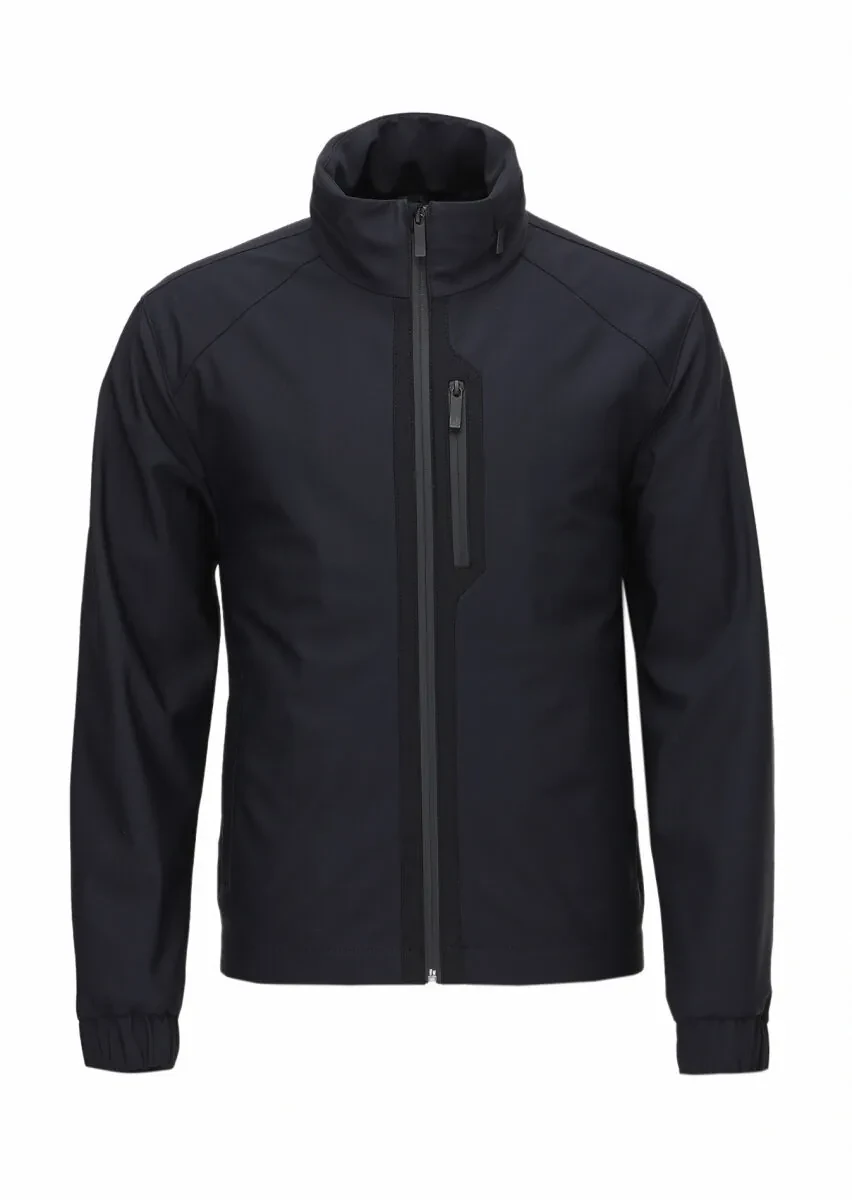 Lacivert Comfort Fit Kapüşonlu Spor Dokuma Mont - 9