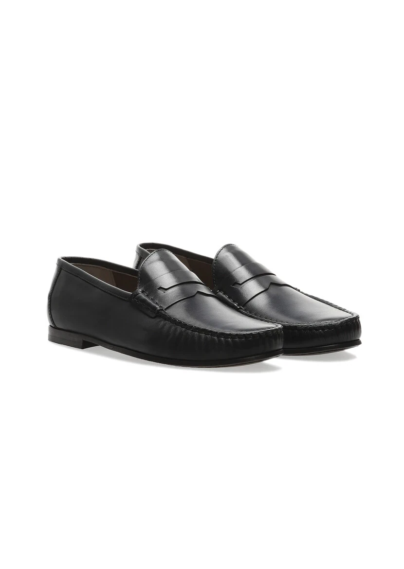 Lacivert Deri Casual Loafer 