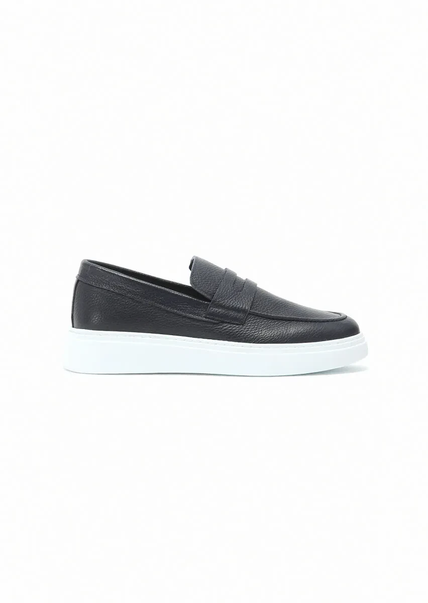 Lacivert Deri Casual Loafer - 1