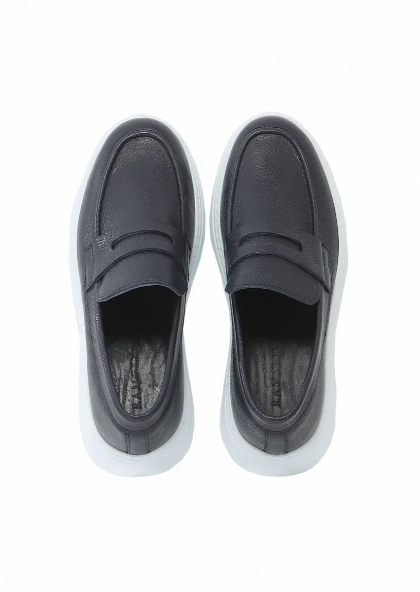 Lacivert Deri Casual Loafer - 6