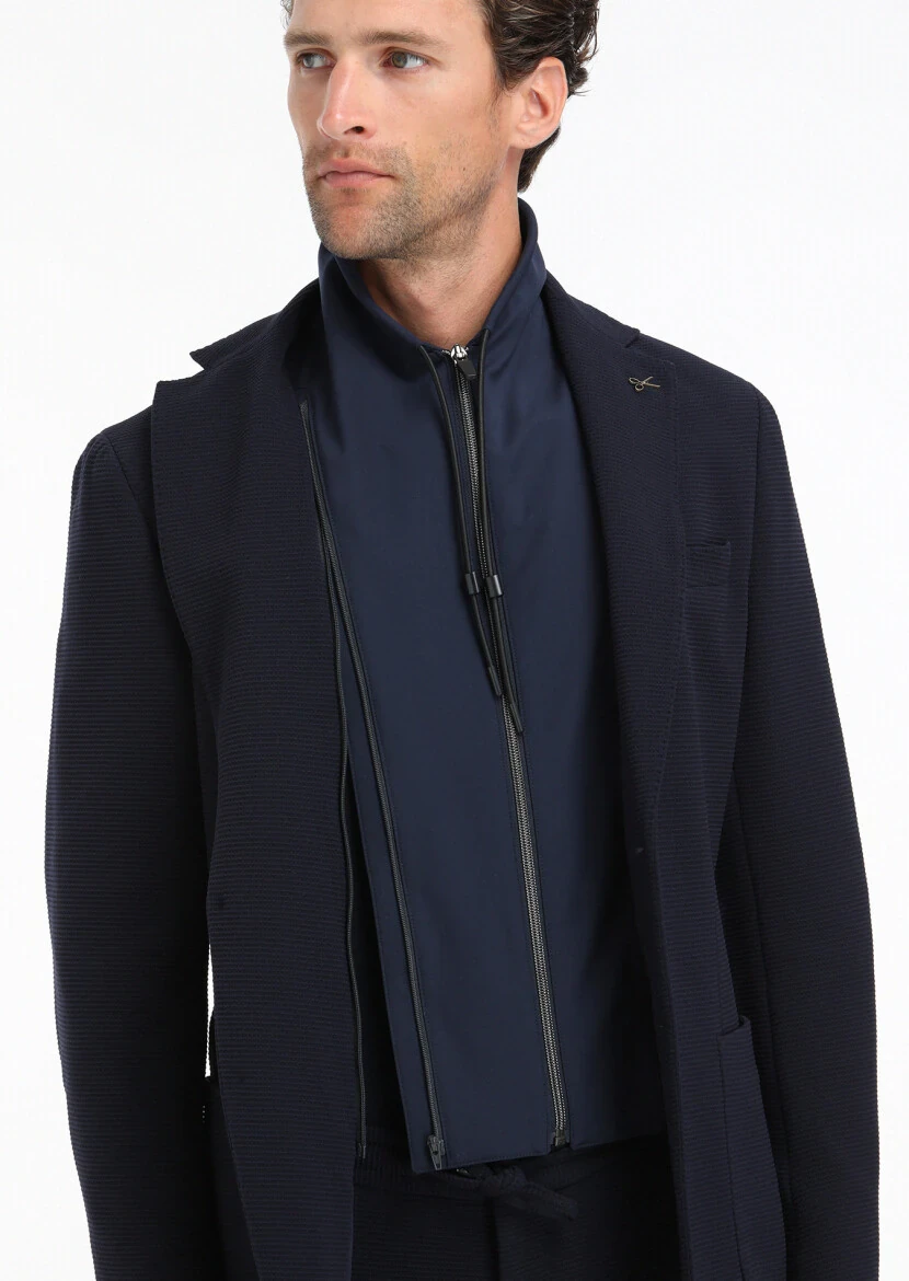 Lacivert Desenli Comfort Fit Örme Takım Elbise - 5