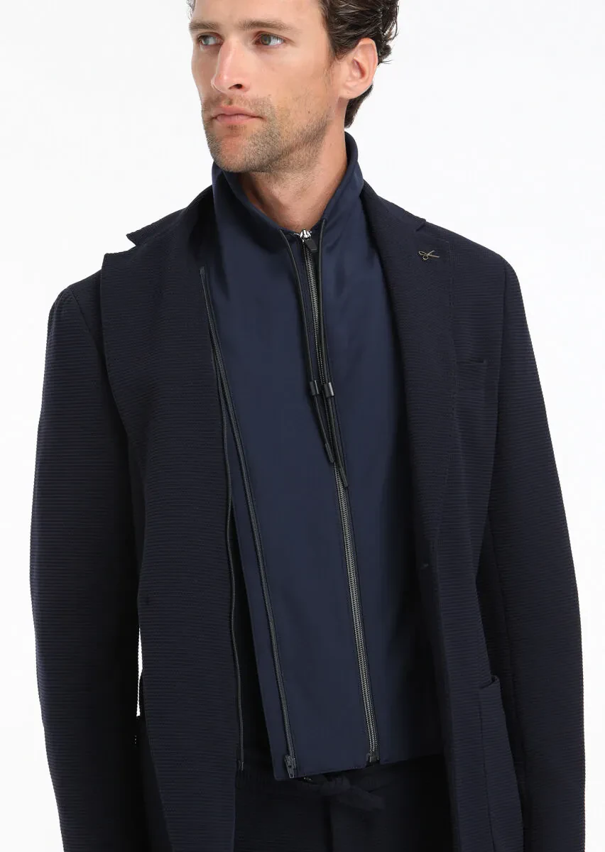 Lacivert Desenli Comfort Fit Örme Takım Elbise - 5