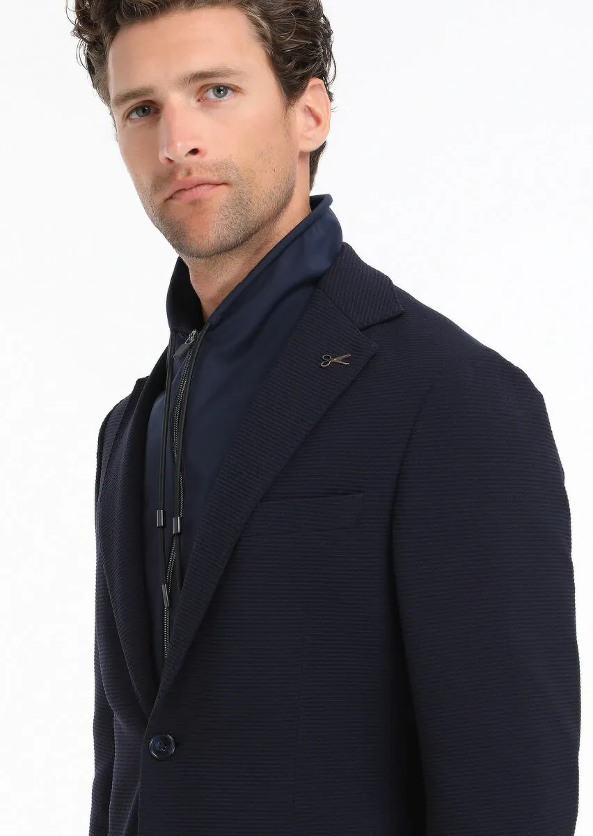 Lacivert Desenli Comfort Fit Örme Takım Elbise - 8