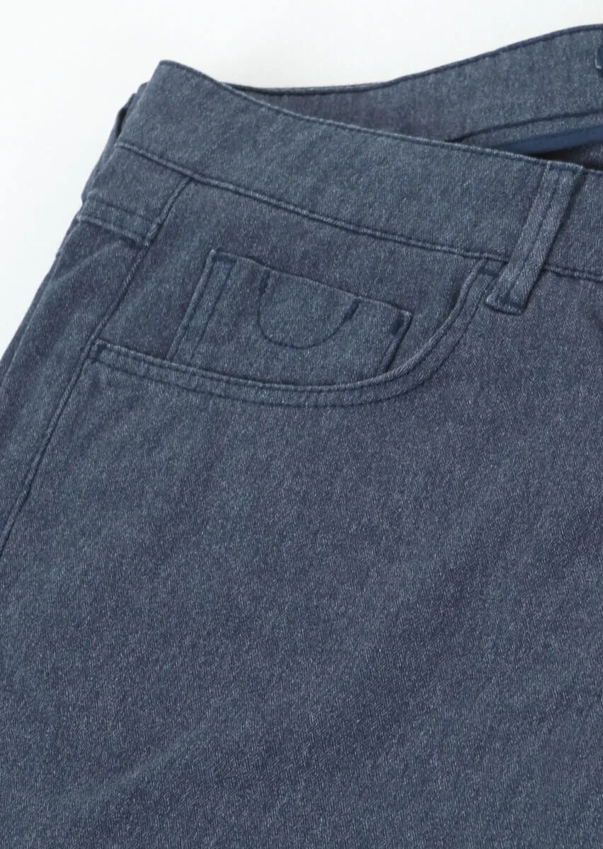 Lacivert Desenli Dokuma Slim Fit Casual Pamuk Karışımlı Pantolon - 2