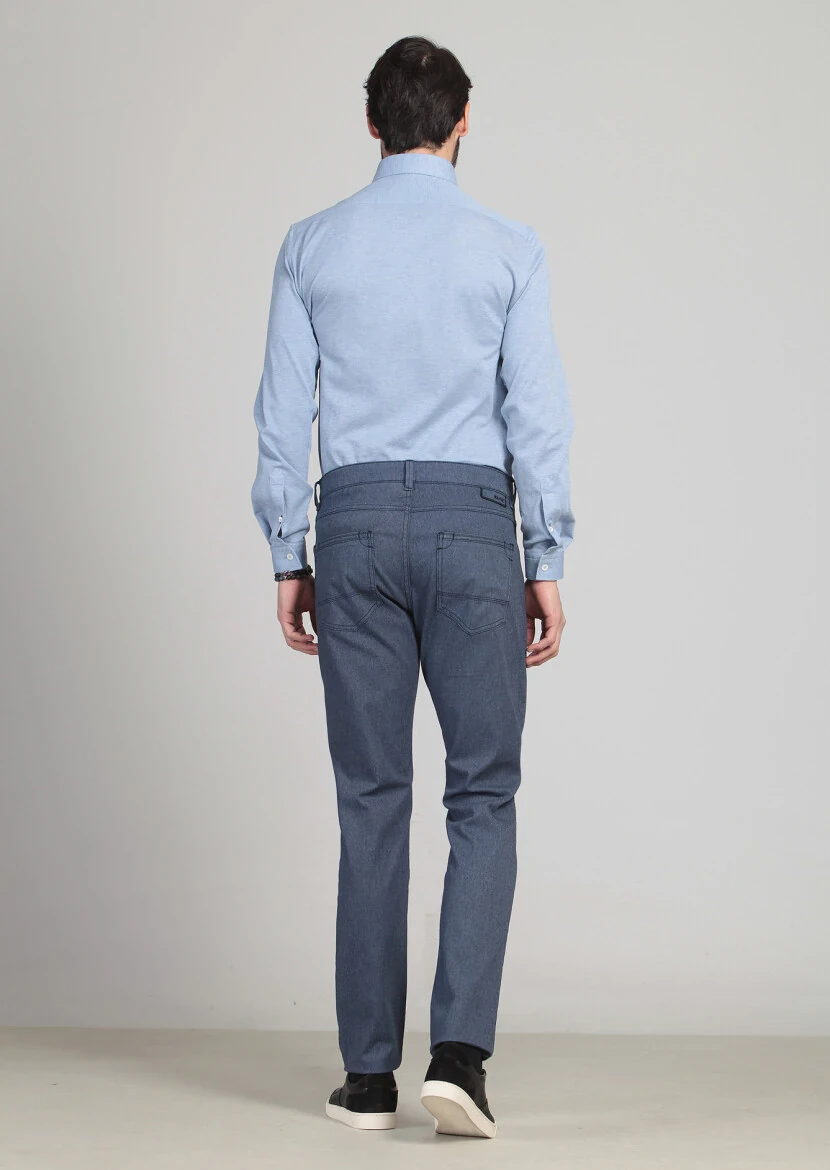 Lacivert Desenli Dokuma Slim Fit Casual Pamuk Karışımlı Pantolon - 7