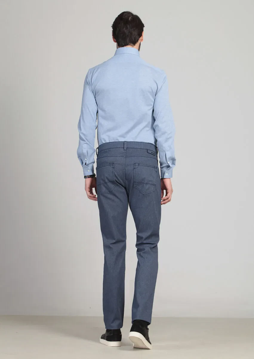 Lacivert Desenli Dokuma Slim Fit Casual Pamuk Karışımlı Pantolon - 7