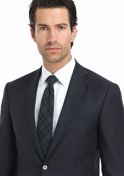 Lacivert Desenli Modern Fit %100 Yün Takım Elbise - 3