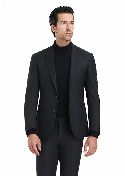 Lacivert Desenli Modern Fit %100 Yün Takım Elbise - 5