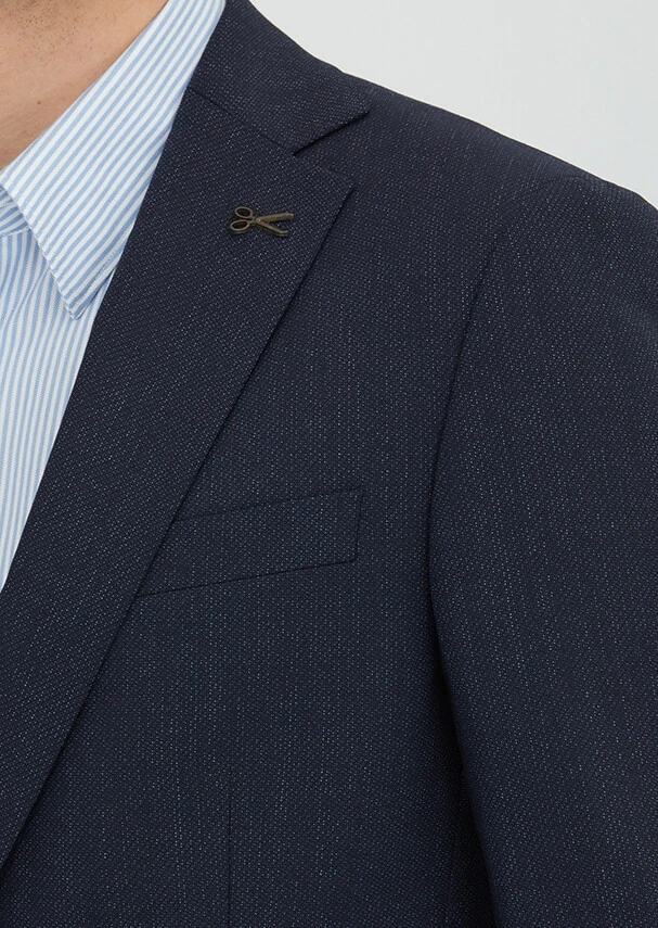 Lacivert Desenli Modern Fit Yün Karışımlı Takım Elbise - 3