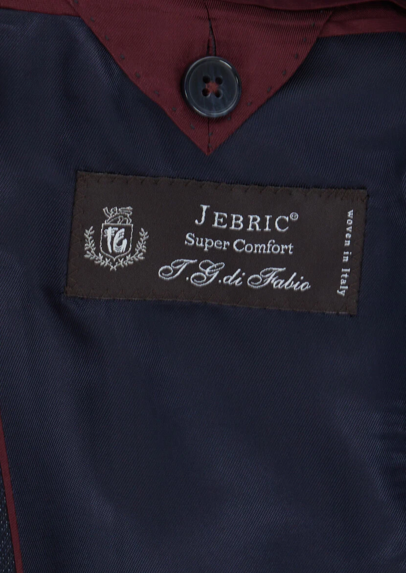 Lacivert Desenli Modern Fit Yün Karışımlı Takım Elbise - 4