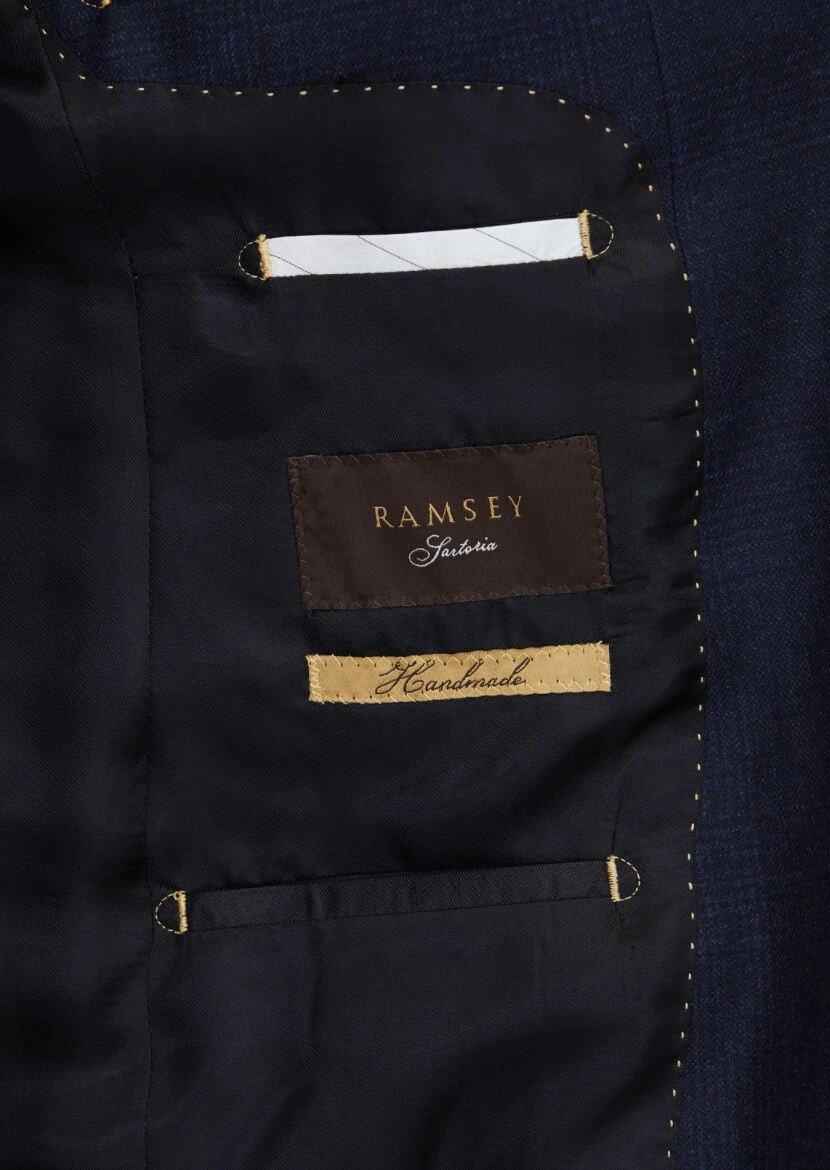 Lacivert Desenli Regular Fit %100 Yün Ceket - 6