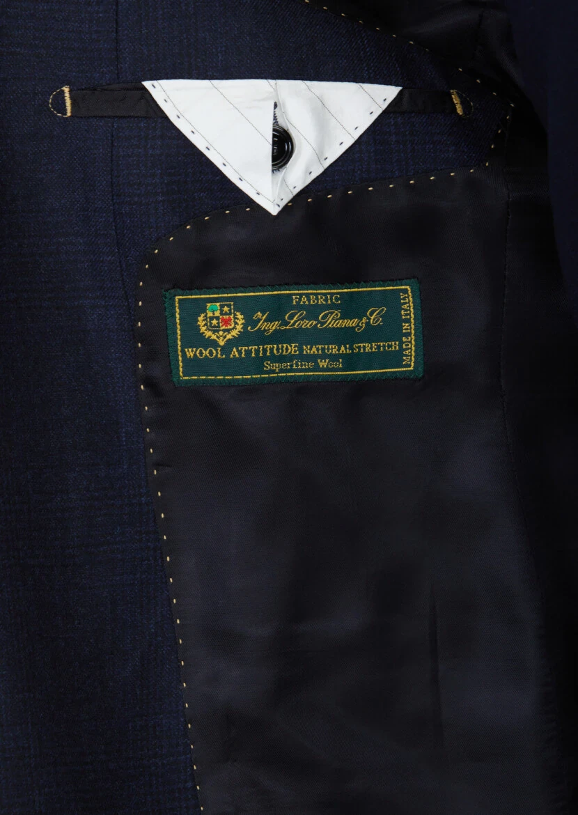 Lacivert Desenli Regular Fit %100 Yün Ceket - 7