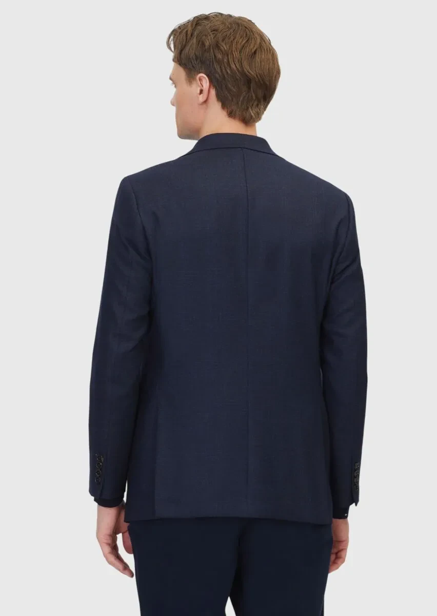 Lacivert Desenli Regular Fit %100 Yün Ceket - 8