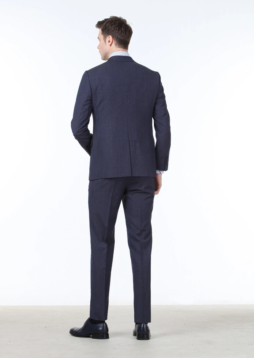 Lacivert Desenli Regular Fit %100 Yün Takım Elbise - 4