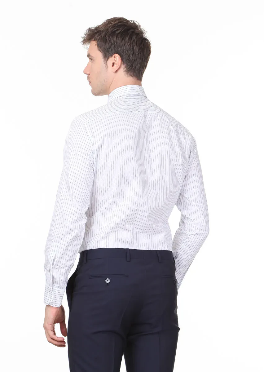 Lacivert Desenli Regular Fit Dokuma Klasik %100 Pamuk Gömlek - 4