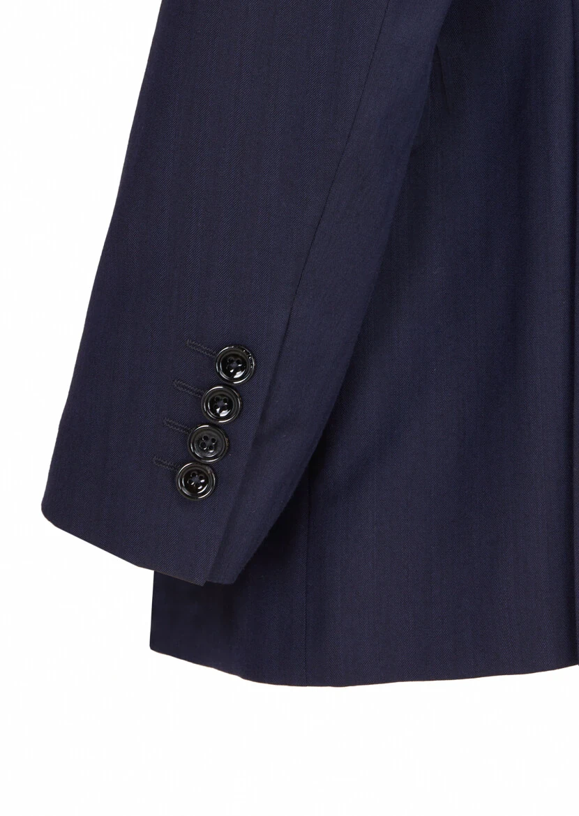 Lacivert Desenli Regular Fit İpek Karışımlı Takım Elbise - 4