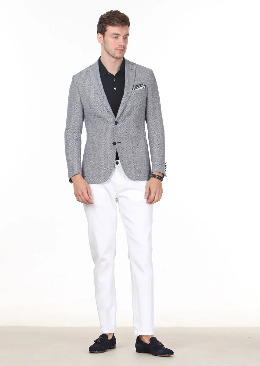 Lacivert Desenli Shirt Shoulder Slim Fit Yün Karışımlı Ceket - 3