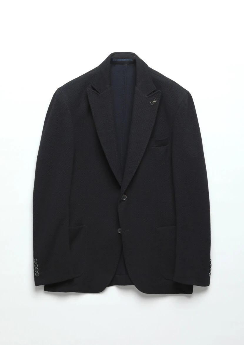 Lacivert Desenli Shirt Shoulder Slim Fit Yün Karışımlı Örme Ceket - 7