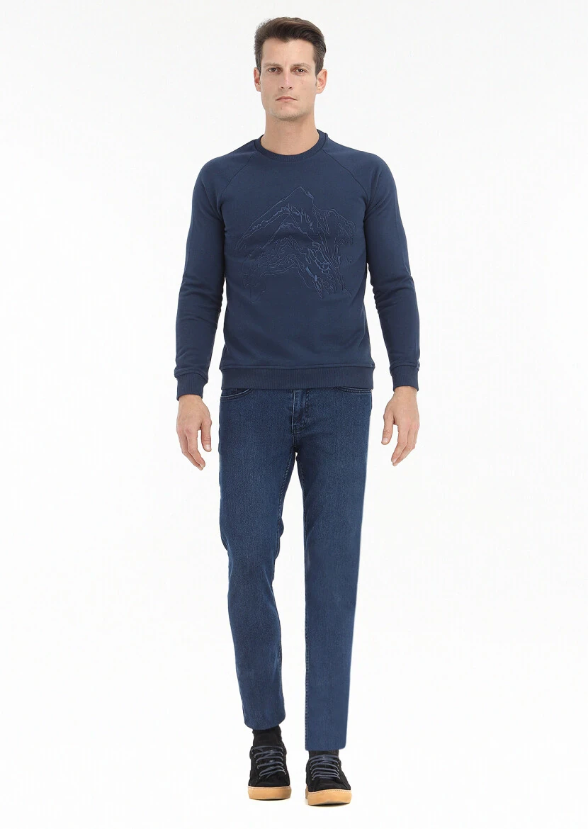 Lacivert Desenli Sweatshırt - 1