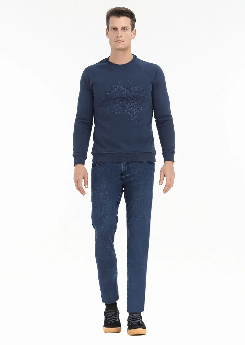 Lacivert Desenli Sweatshırt - 1