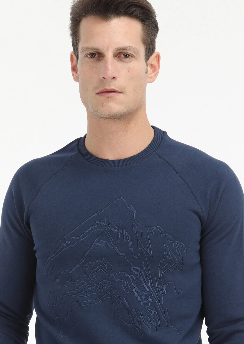 Lacivert Desenli Sweatshırt - 3