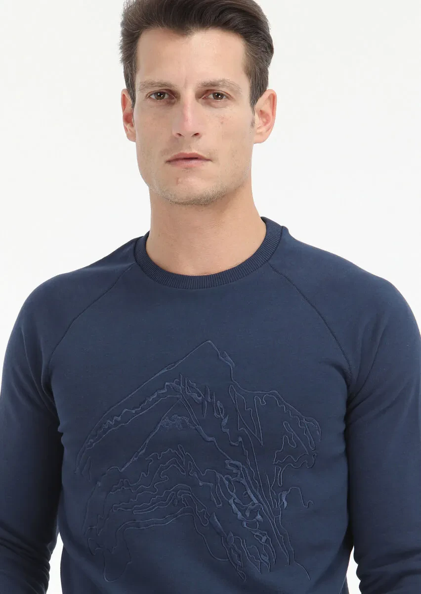 Lacivert Desenli Sweatshırt - 3