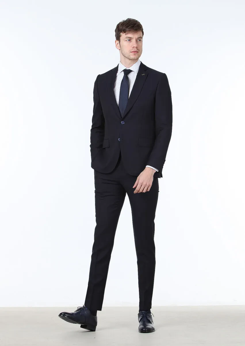 Lacivert Desenli Thin&taller Slim Fit %100 Yün Takım Elbise - 2