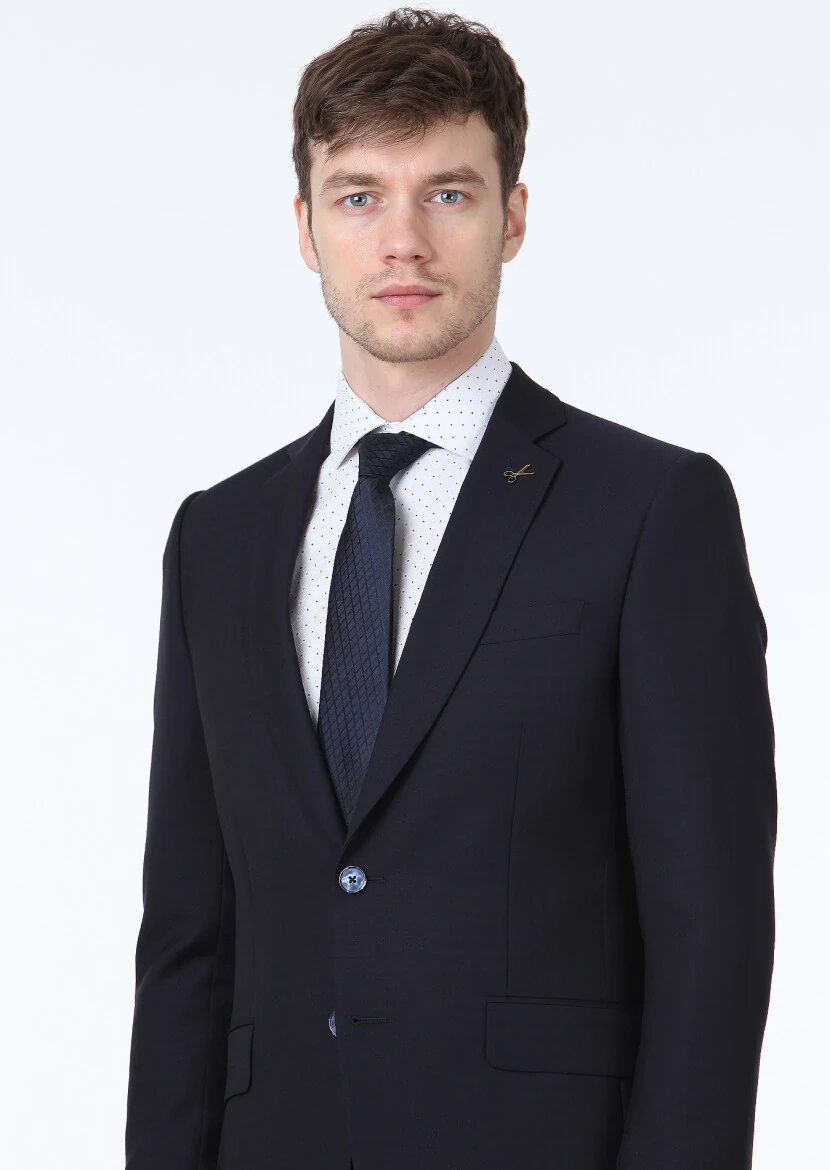 Lacivert Desenli Thin&taller Slim Fit %100 Yün Takım Elbise - 3