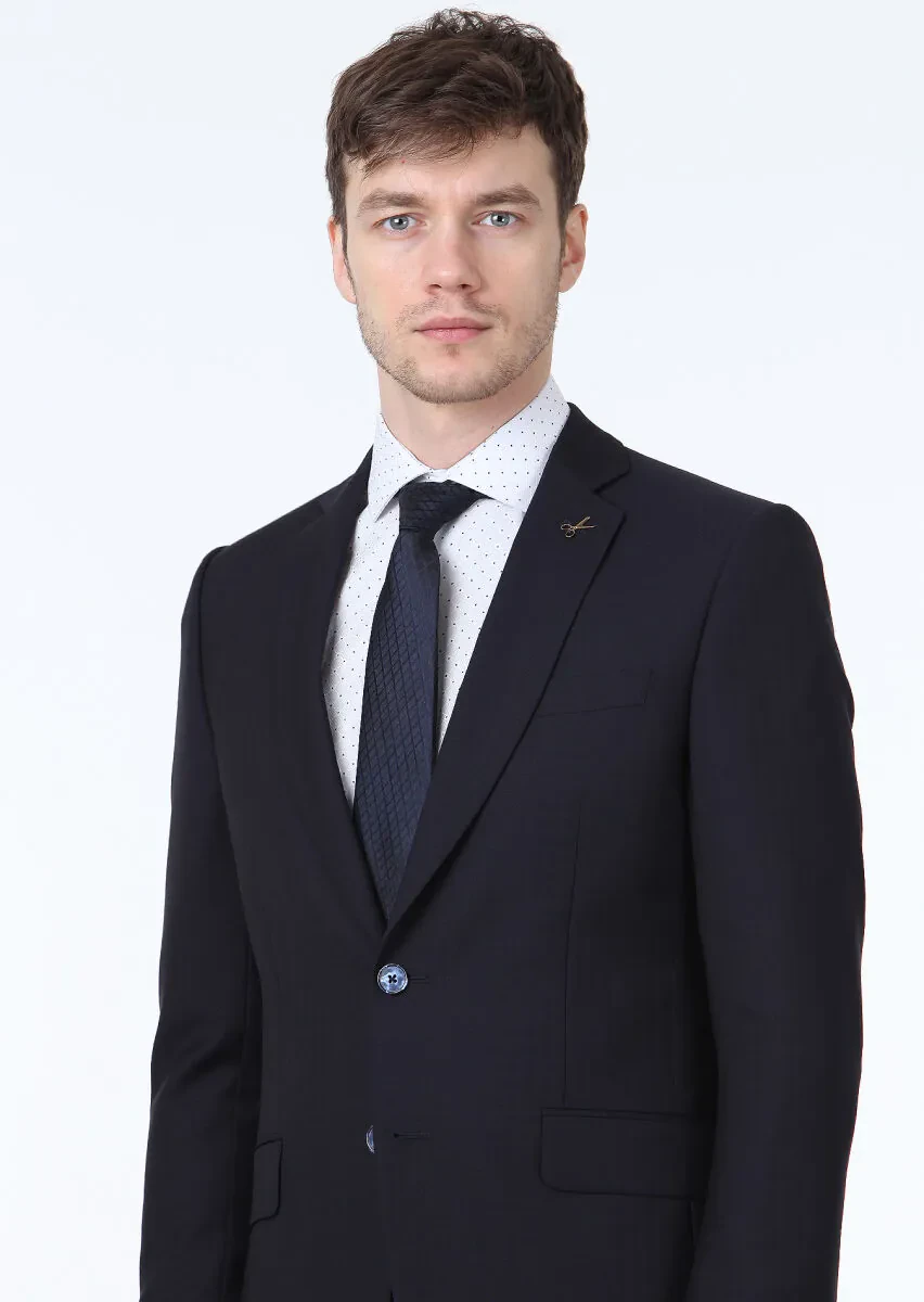 Lacivert Desenli Thin&taller Slim Fit %100 Yün Takım Elbise - 3